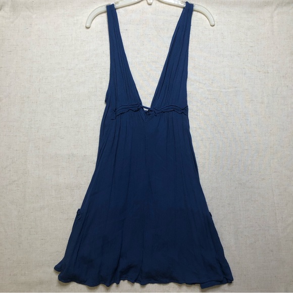 Low Neckline Blue Dress With Tie M/L - Picture 2 of 2